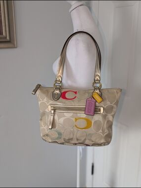 Coach Poppy Embossed Signature Logo Multicolor Tote
